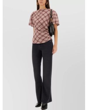 Isabel Marant Asymmetric Checked Draped Short Sleeve Top - Multicolor