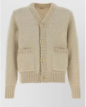 AURALEE Wool Blend Cardigan V Neck Pockets - Natural