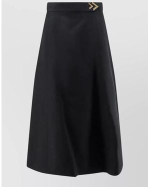 Valentino Crepe Couture Midi Skirt Vgold Detail - Black