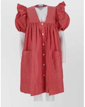 Ganni Striped Cotton Mini Dress - Red