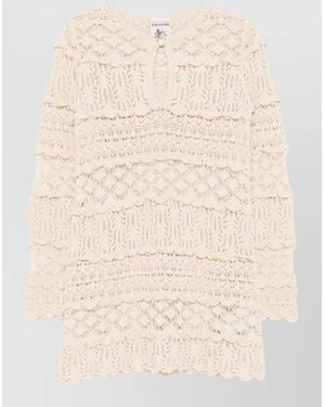 Semicouture Crochet Mini Dress Keyhole Neckline Ruffles - Natural