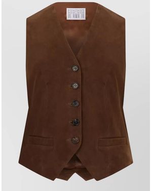 GIUSEPPE DI MORABITO Suede Tailored Vest Slim Fit V Neck - Brown