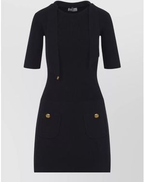Elisabetta Franchi Knit Dress Scarf Detail Buttons - Black