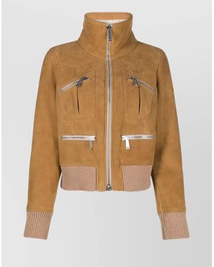 DSquared² Lambskin Shearling-Lined Ribbed Bomber Jacket - Natural