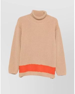 MSGM Turtleneck Sweater With Contrast Hem And Long Sleeves - Orange