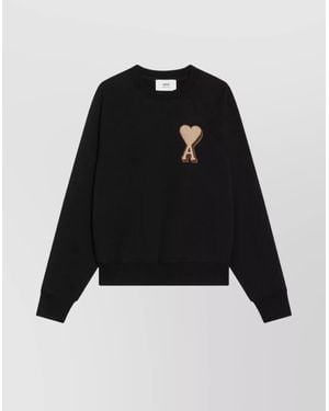 Ami Paris Crew Neck Long Sleeve Sweater - Black