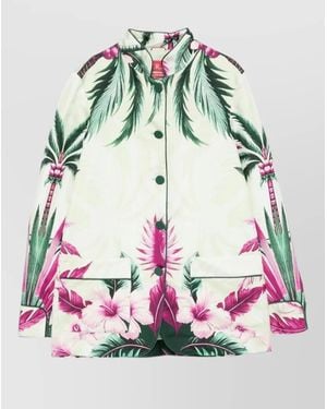 F.R.S For Restless Sleepers Silk Jacket Floral Print Collar Detail - Green