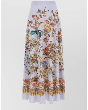 Etro Silk Skirt Floral Print High Waist Midi - White