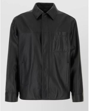 Loewe Leather Shirt Collared Design Front Pocket - Black