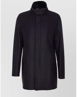 Herno High Collar Long Sleeve Coat With Pockets - Blue