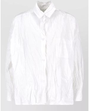 Daniela Gregis Collared Crinkled Texture Long Sleeve Top - White