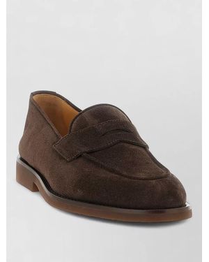 Brunello Cucinelli Penny Band Suede Loafers Rubber Sole - Brown