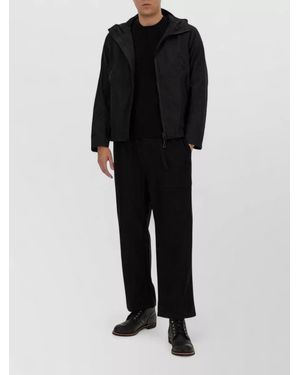 JG1 Hooded Coat Long Sleeves Zip Pockets - Black