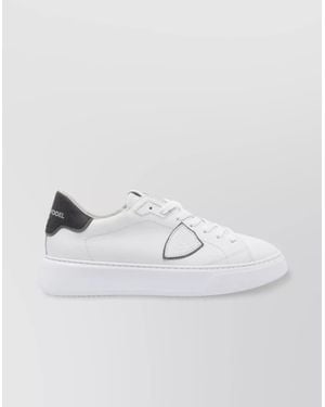 Philippe Model Low Top Leather Sneakers With Contrast Heel Tab - White