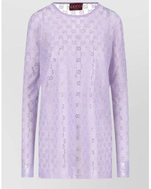 Gucci Long Sleeve Crew Neck Knit Top - Purple