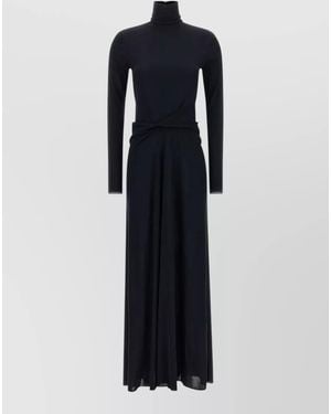 Fabiana Filippi Draped Long Dress Fitted Waist High Neck - Blue