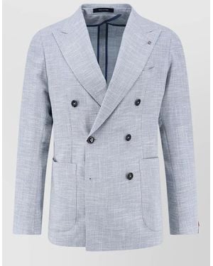 Tagliatore Double Breasted Blazer Virgin Wool Silk Cotton - Blue