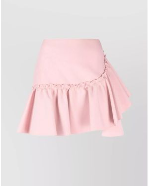 MSGM Ruffled-Trim High-Waisted Flared Mini Skirt - Pink