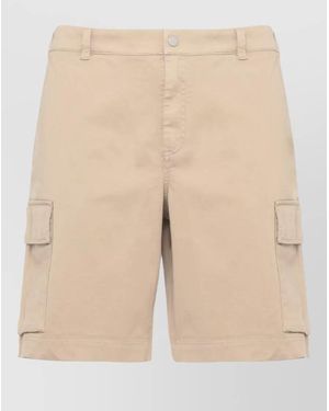 Woolrich Cotton Cargo Bermuda Shorts Belt Loops Pockets - Natural