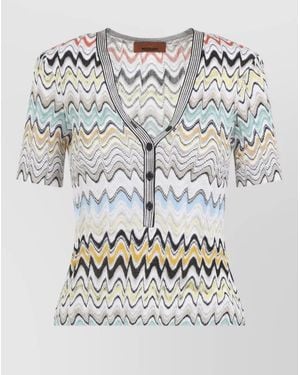 Missoni Knit Top Metallic Yarn Stretch Zigzag - Gray