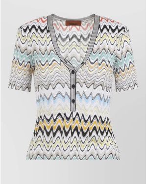 Missoni Metallic Zigzag Knit V-Neck Short-Sleeve Top - Grey