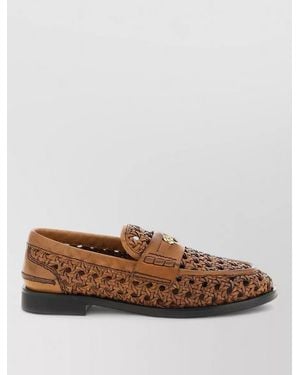 Miu Miu Leather Loafers Flat Sole Round Toe - Brown
