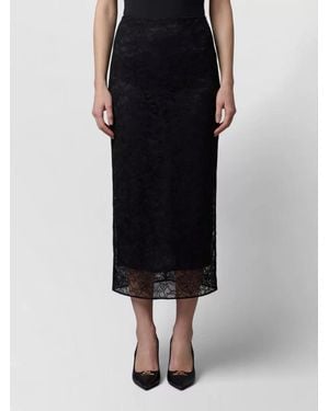 Dolce & Gabbana Lace Midi Skirt High Waist Sheer Hem - Black