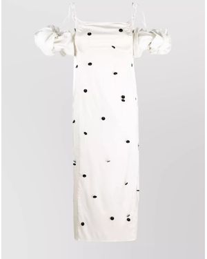 Jacquemus Polka-Dot Satin Midi Dress - White