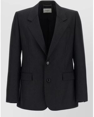 Saint Laurent Pinstripe Single Breasted Blazer Notch Lapel - Black