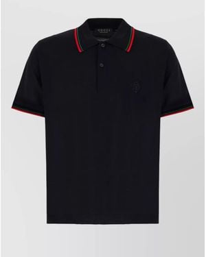 Gucci Cotton Polo Shirt Contrast Trim Collar - Black