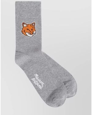 Maison Kitsuné Fox Design Mid-Calf Socks With Ribbed Cuff - Grey