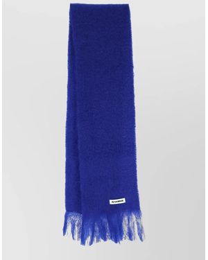 Jil Sander Soft Scarf Fringed Edges Refined Design - Blue