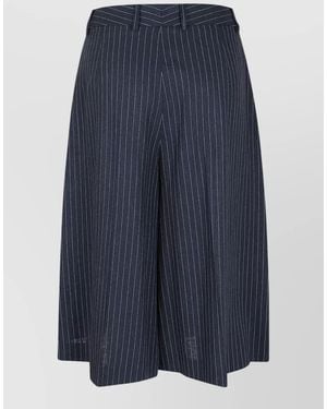 Lardini Wide Leg Pinstripe Pleated Tailored Shorts - Blue