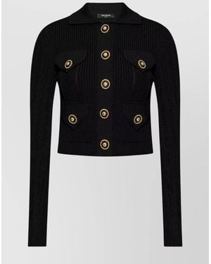Balmain Ribbed Short Knitted Cardigan - Black