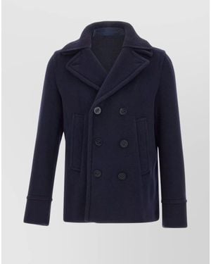 Paul & Shark Double-Breasted Wool Peacoat With Pockets - Blue