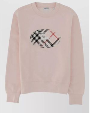 Burberry Checked Crew Neck Top Long Sleeves - Pink