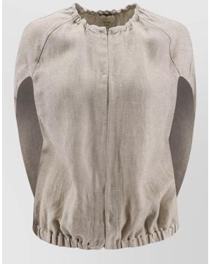 Alysi Linen Sleeveless Jacket Elastic Hem Raglan - Natural