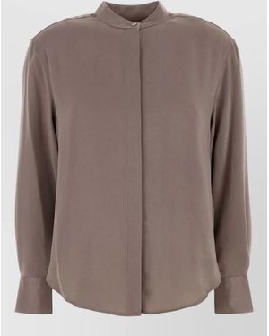 Calvin Klein Satin Shirt Long Sleeves Mandarin Collar - Brown