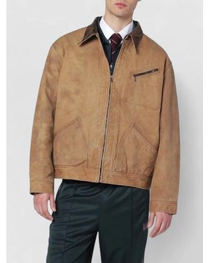 Needles Cotton Zip Jacket Chest And Side Pockets - Natural