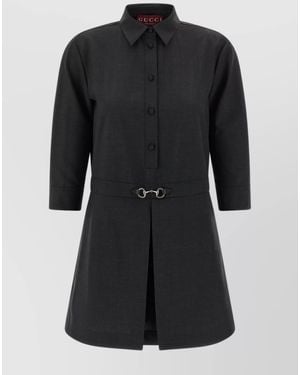Gucci Virgin Wool Mini Shirt Dress - Black