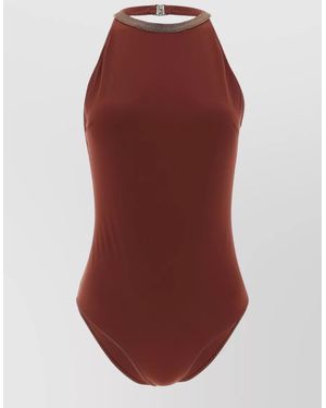 Brunello Cucinelli Precious Collar Halter Swimsuit Back Cutout - Red