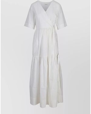 P.A.R.O.S.H. Dress V Neckline Wrap Design Short Sleeves - White