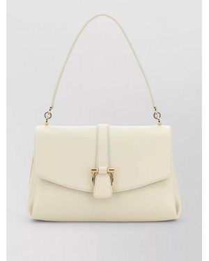 Ferragamo Leather Shoulder Bag Tone Hardware Top Handle - Natural