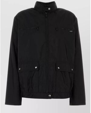 Prada Renylon Hooded Windbreaker Coat Long Sleeves - Black