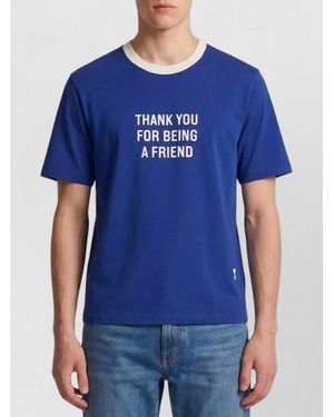 Ami Paris Cotton Printed Ribbed Crew Neck Short-Sleeve T-Shirt - Blue
