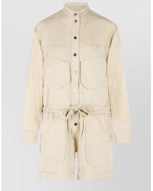 Isabel Marant Belted Short-Sleeve Jumpsuit - Natural