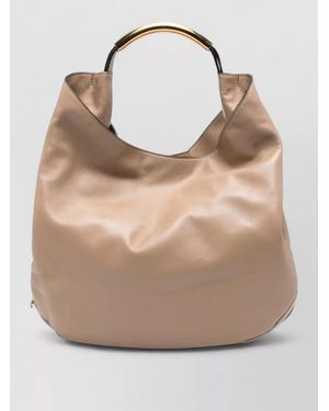 Moschino Slouchy Leather Shoulder Bag Tone Hardware - Natural