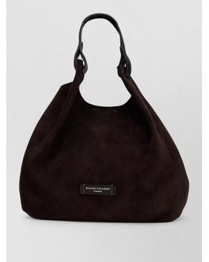 Gianni Chiarini Suede Shoulder Tote Bag Adjustable Strap - Black
