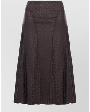 Fendi Silk Checked Midi A-Line Skirt - Gray