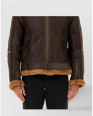 Belstaff Shearling Collar Paneled Jacket Belted - Brown